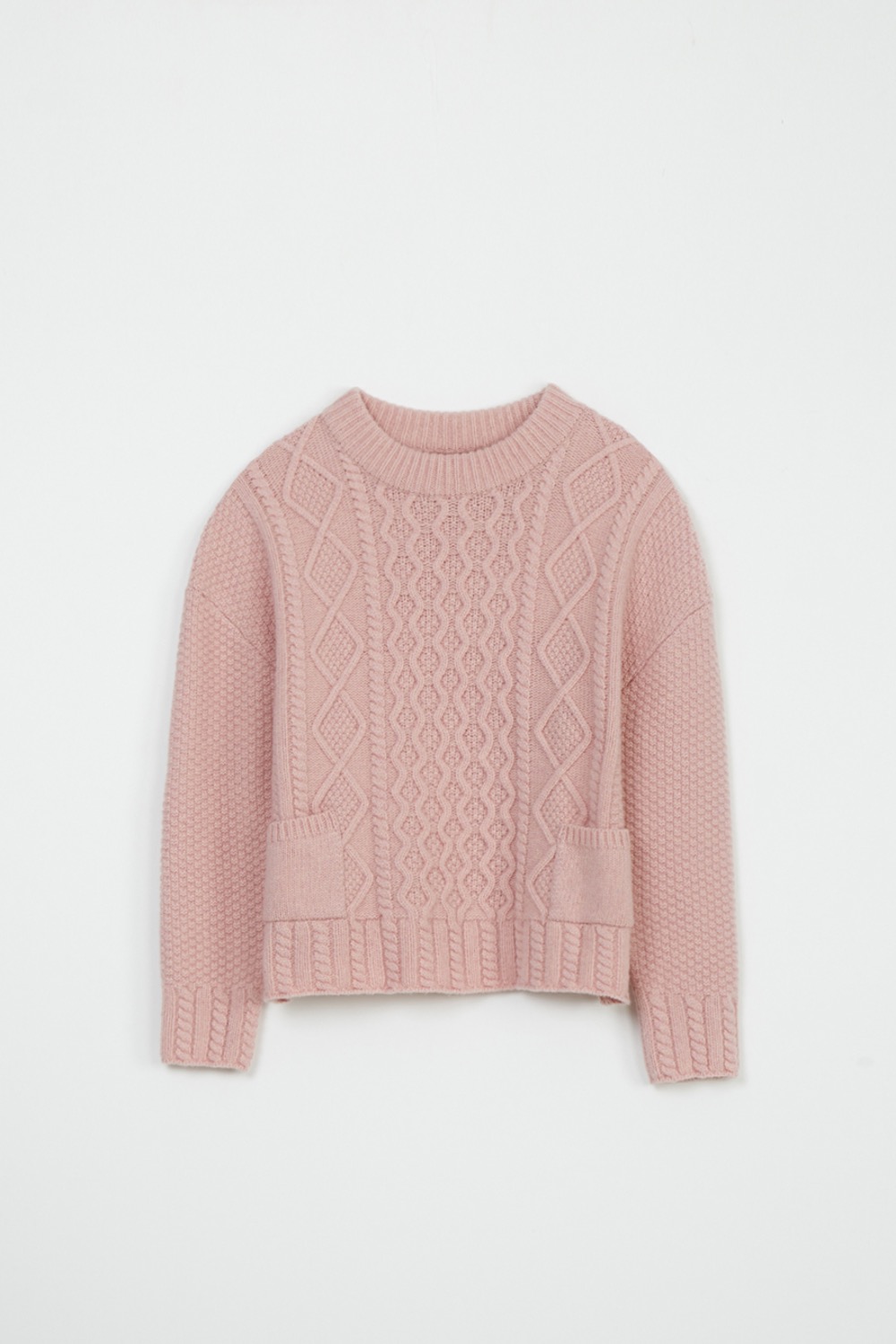 MELINA FISHERMAN WOOL KNIT PULLOVER - PUTTY PINK