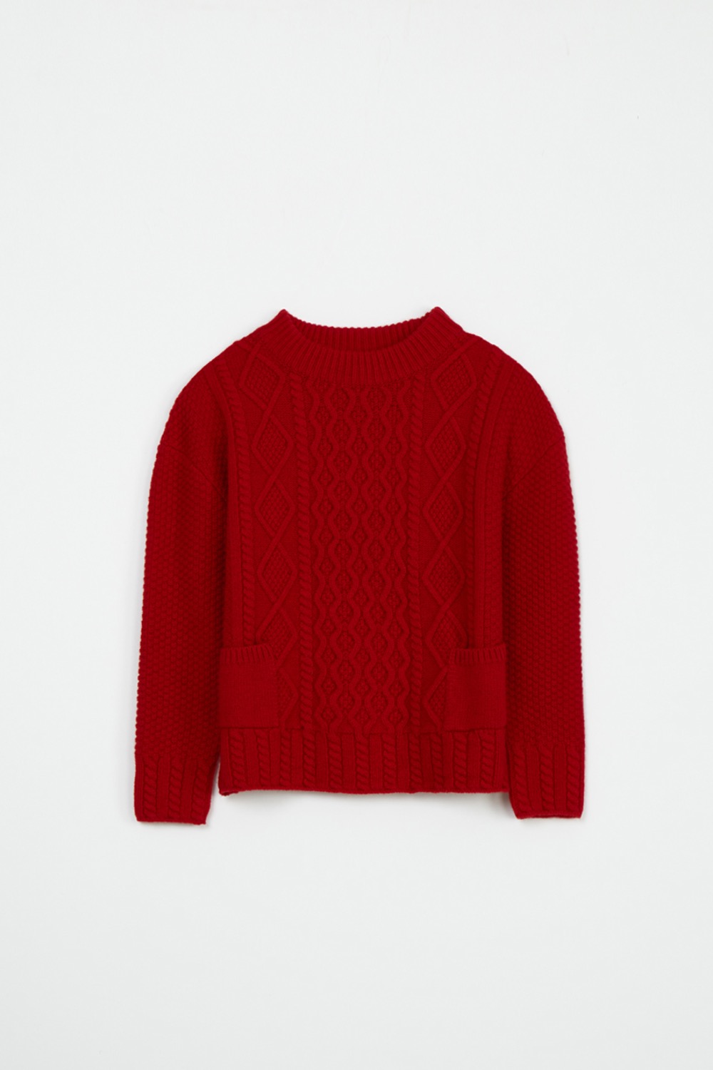 MELINA FISHERMAN WOOL KNIT PULLOVER - RED