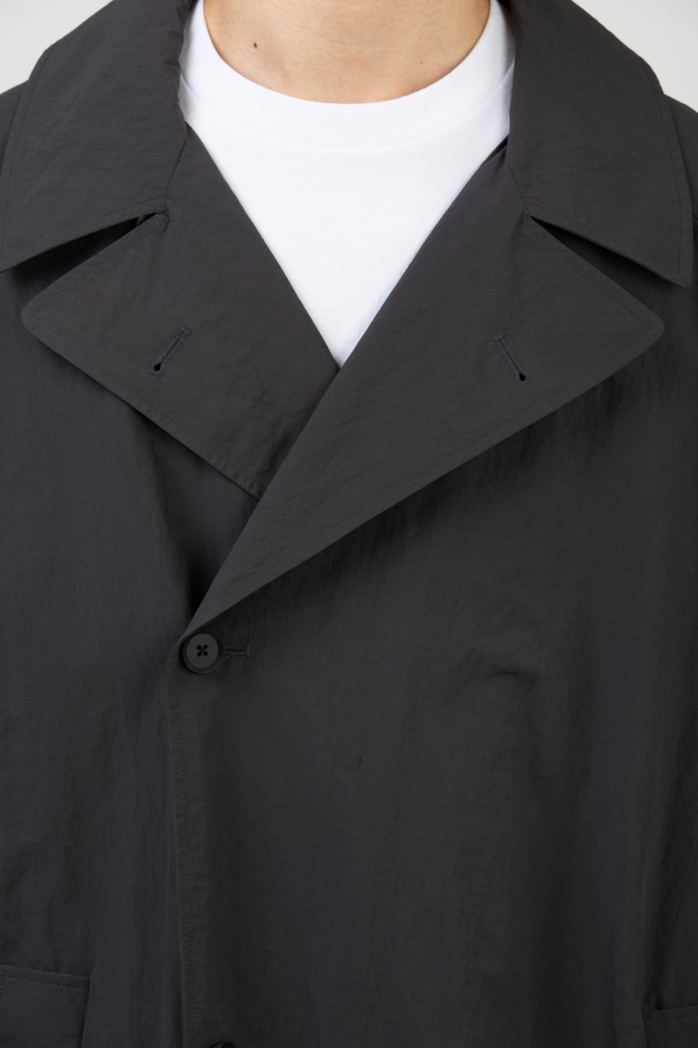 RECYCLE NYLON DOUBLE BREASTED COAT CHARCOAL