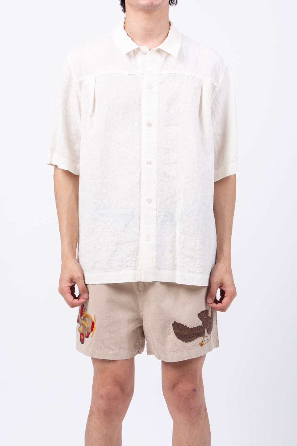 (24SS) MEN&#039;S WOVEN TIGHT TWISTED LINEN SS SHIRT WHITE