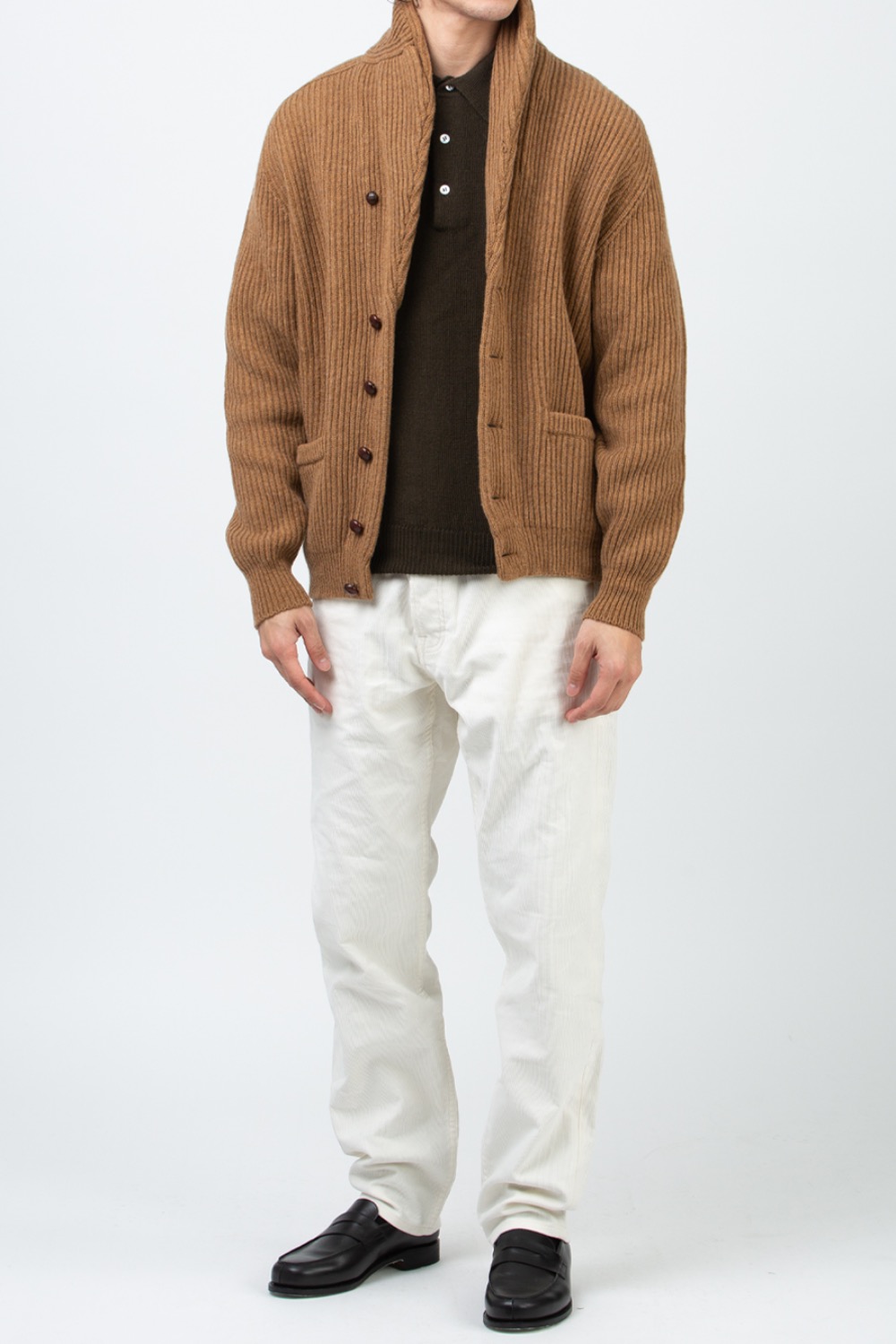 (CARRY OVER) CAMEL LAMBSWOOL SHAWL COLLAR CARDIGAN