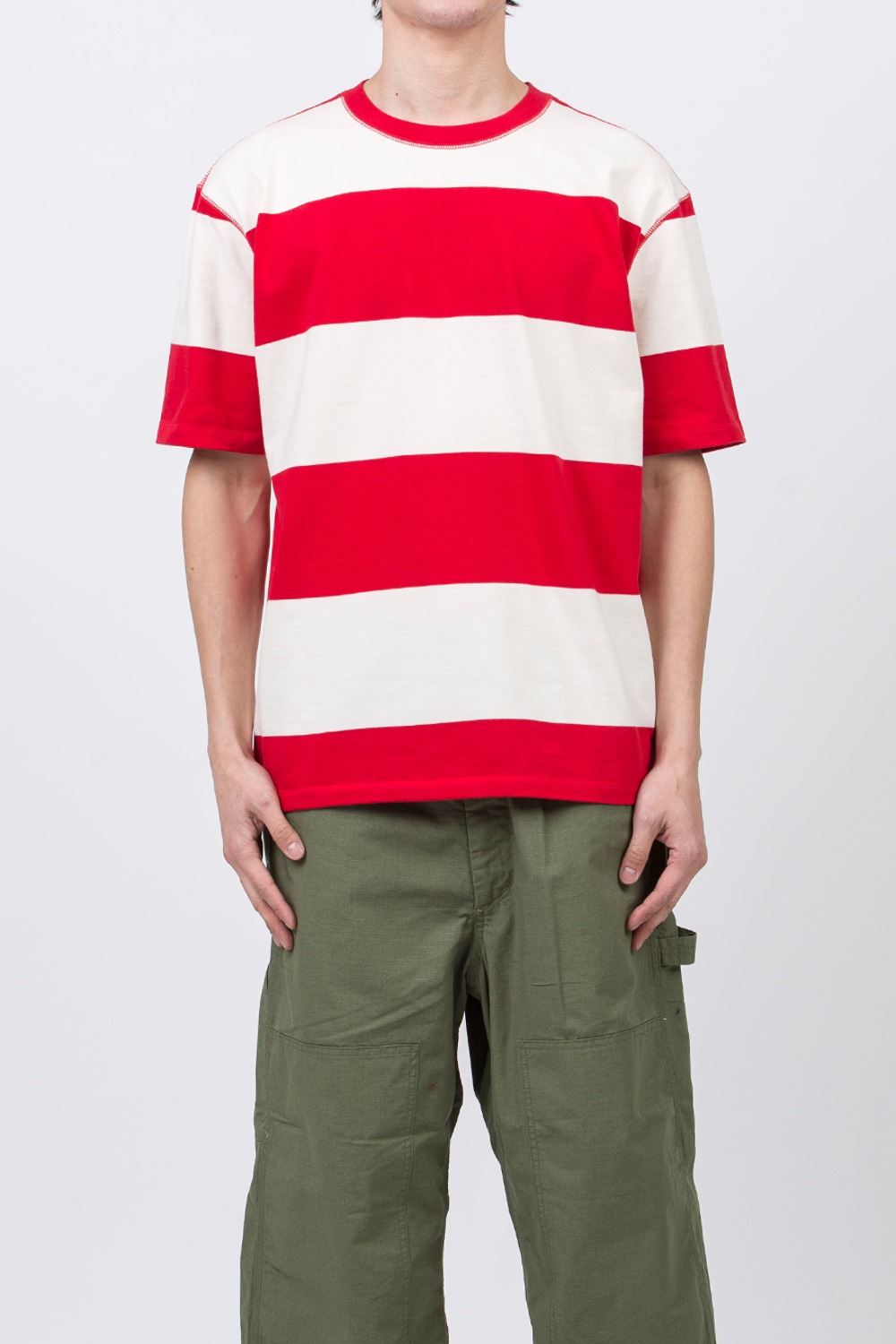 (24SS) SS STRIPED HEAVY HIKING TEE RED/WHITE